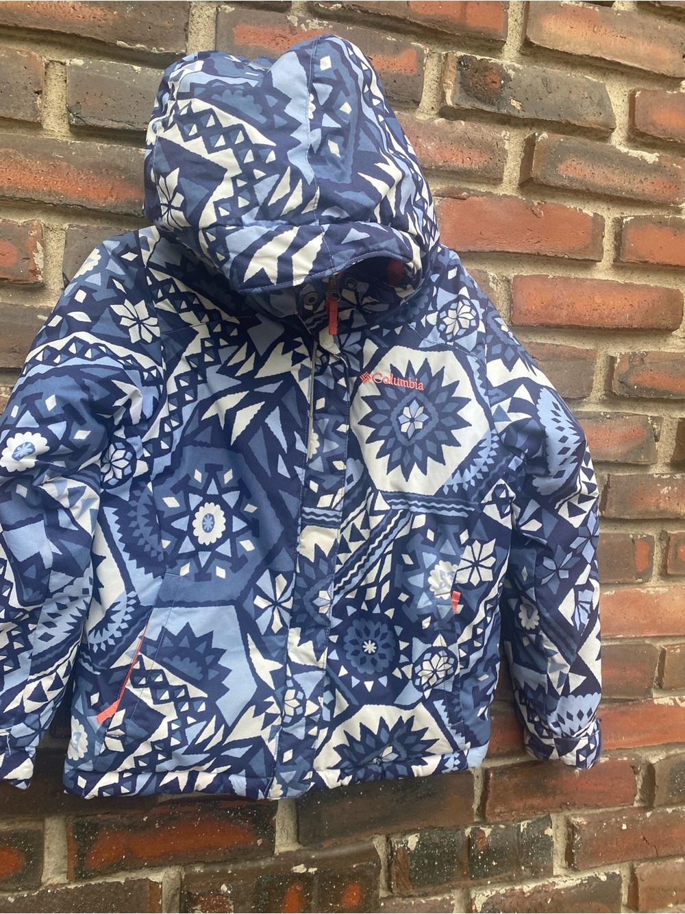 Columbia Girls XS Blue Geometric Hooded Winter Jacket